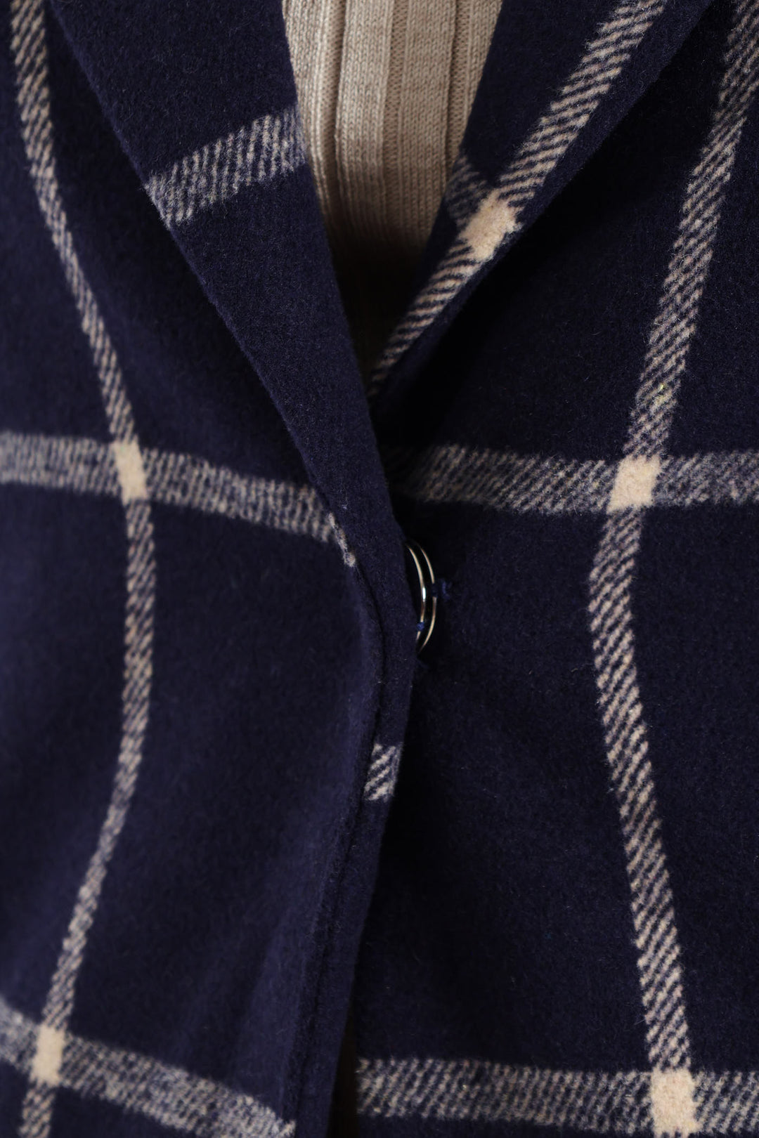 Charlotte Grid Check Single Breasted Coat - Navy