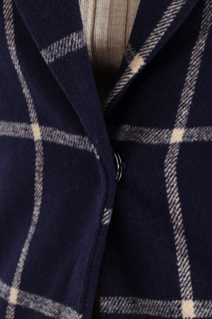 Charlotte Grid Check Single Breasted Coat - Navy