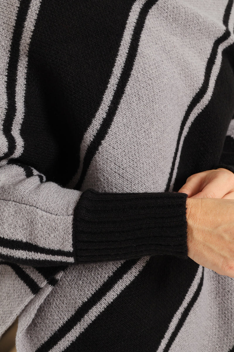 Diagonal Stripe Poncho - Black
