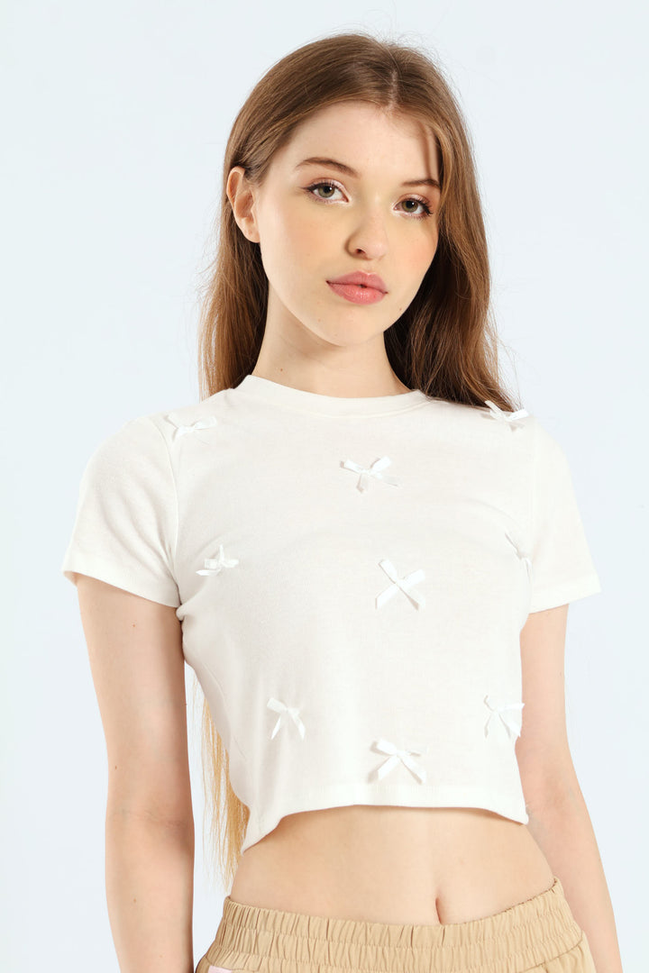 Bow Detail Knit Top - White