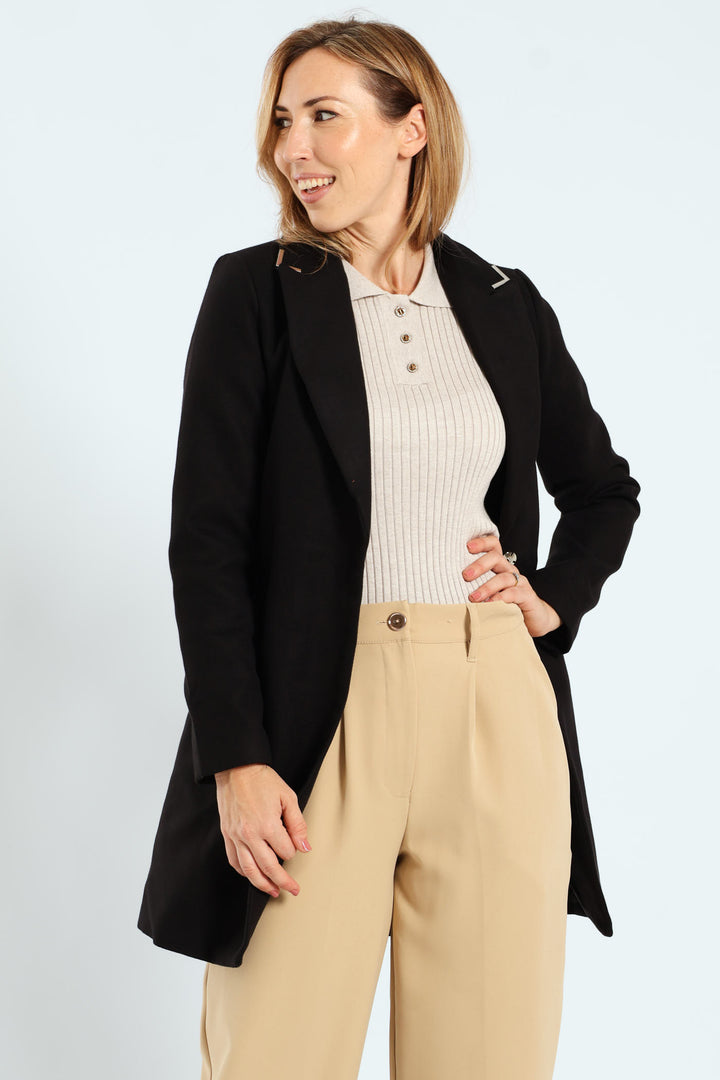 Charlotte Metal Trim Collar Coat - Black