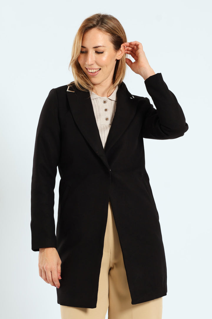 Charlotte Metal Trim Collar Coat - Black