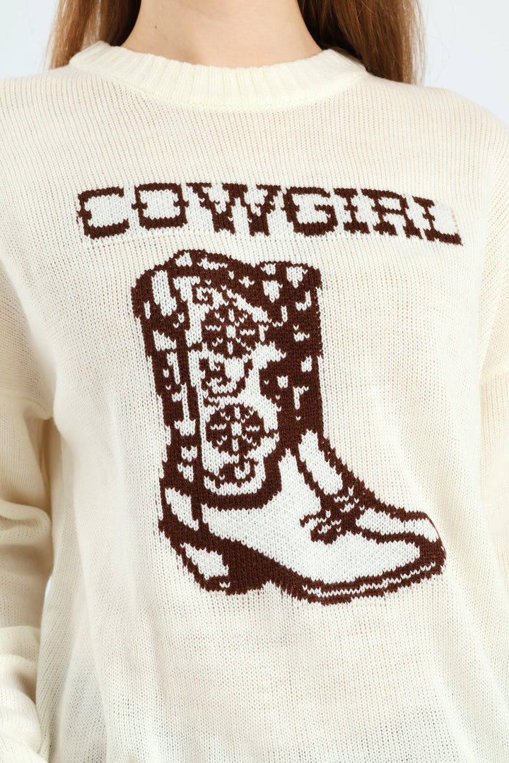 Cowgirl Graphic Sweater - White