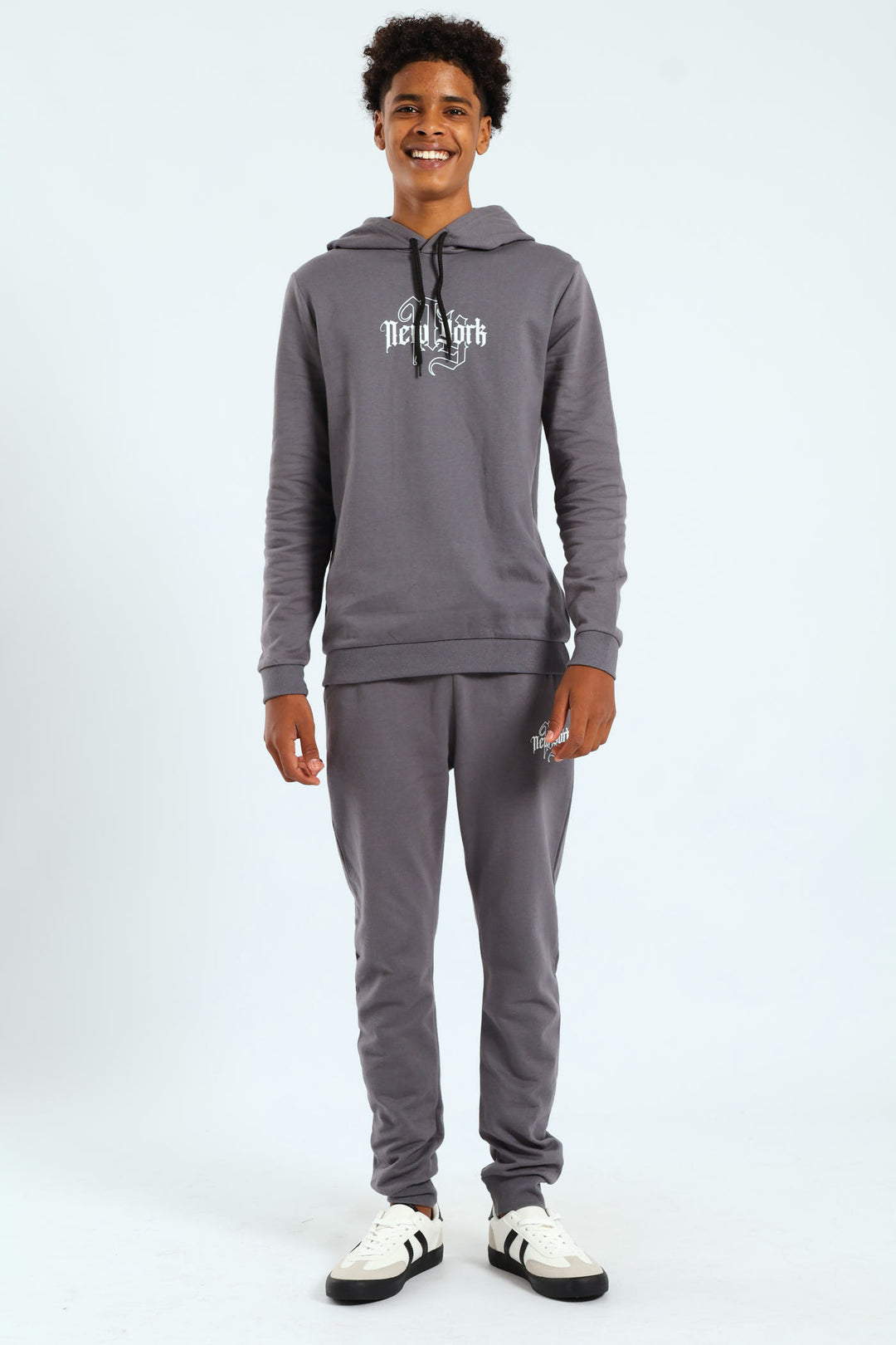 Boys City Back Print Hoody - Charcoal