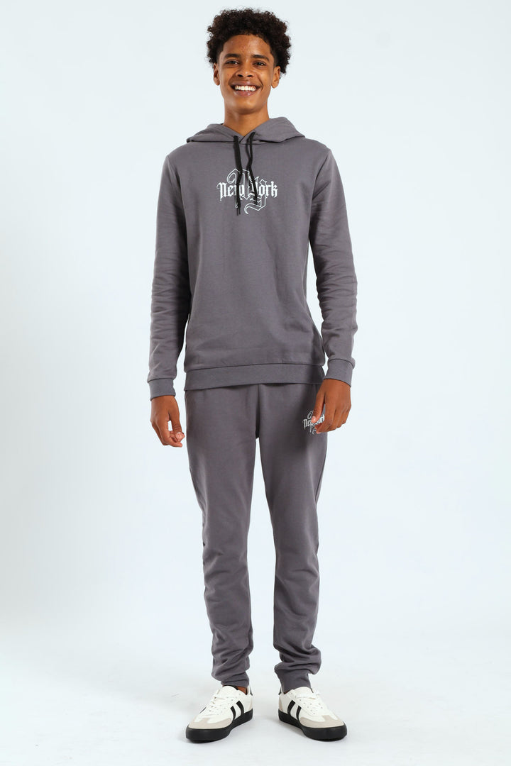 Boys City Back Print Hoody - Charcoal