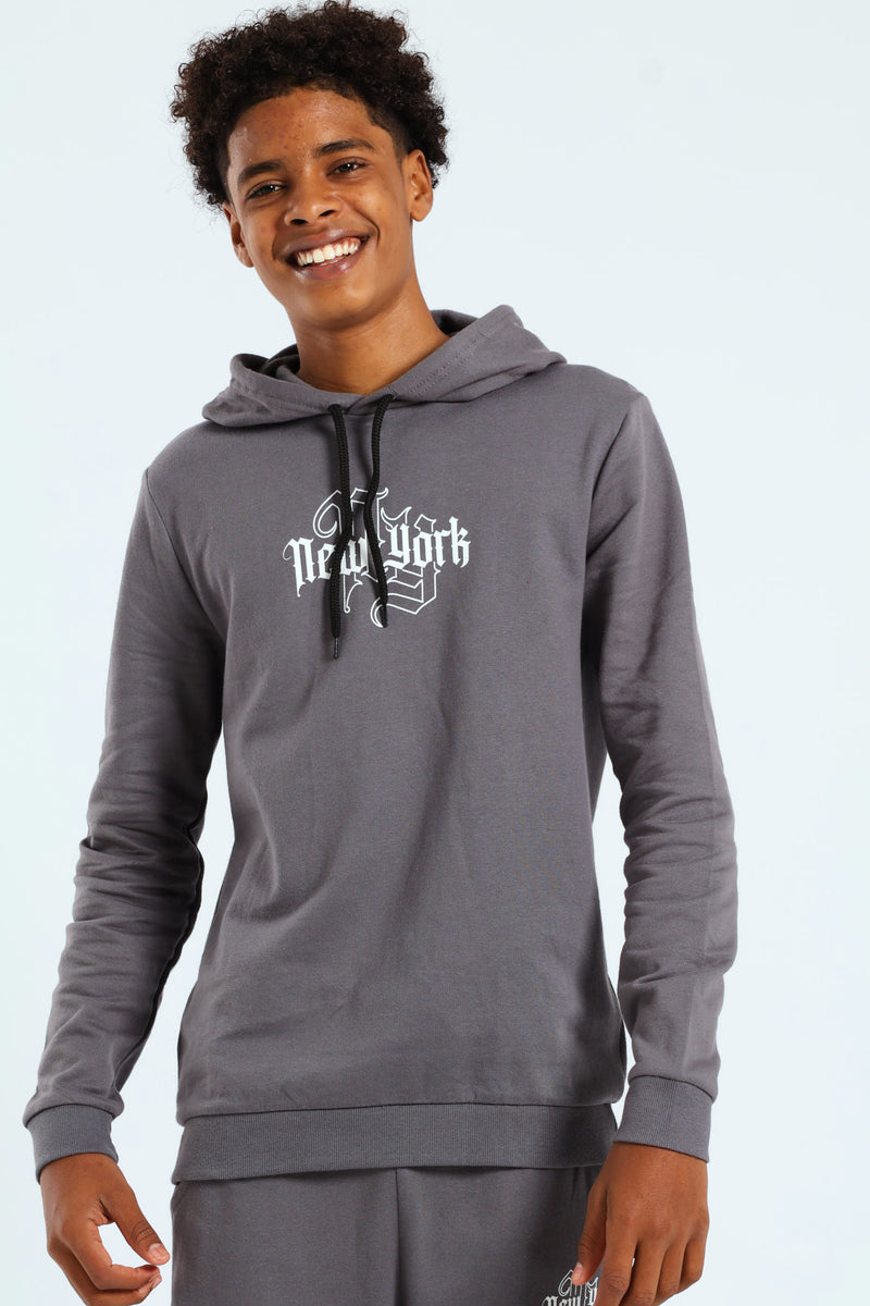 Boys City Back Print Hoody - Charcoal