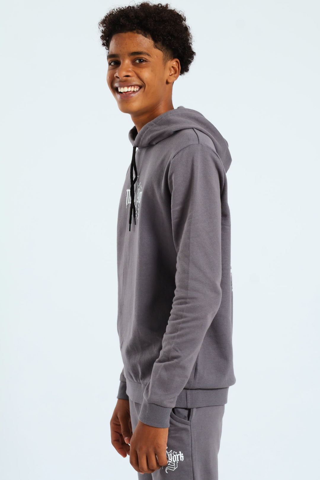 Boys City Back Print Hoody - Charcoal