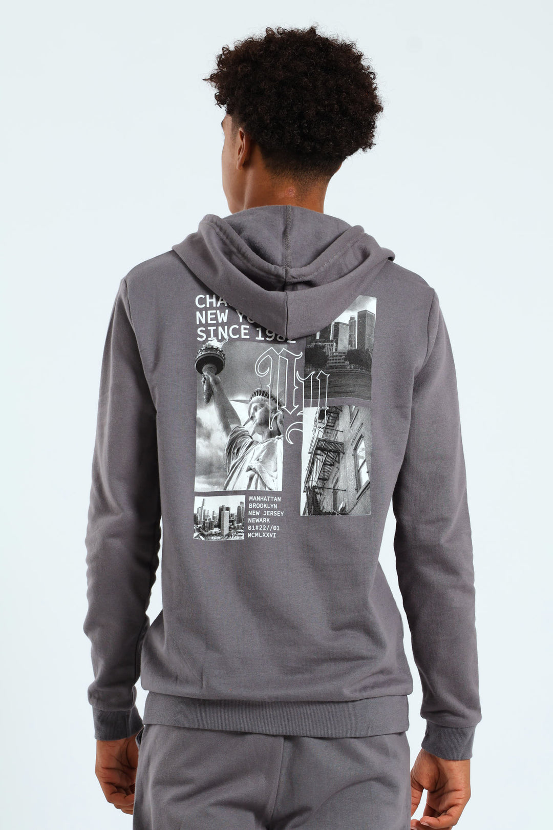 Boys City Back Print Hoody - Charcoal