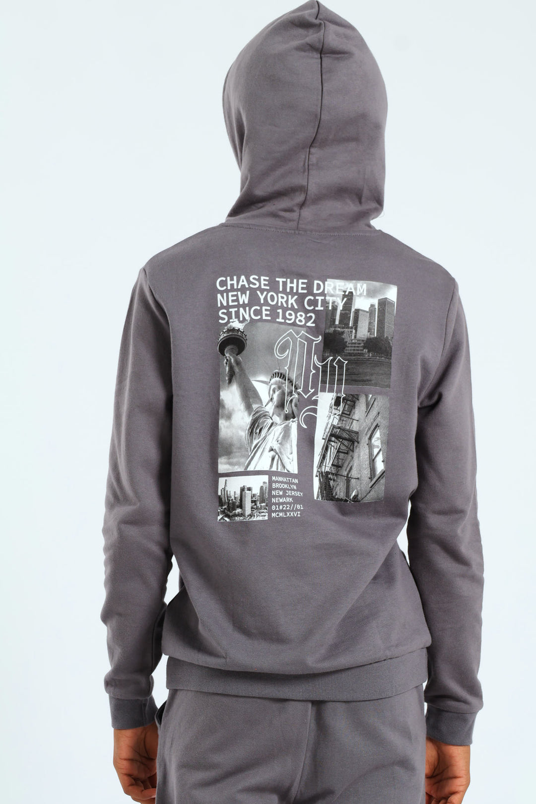 Boys City Back Print Hoody - Charcoal