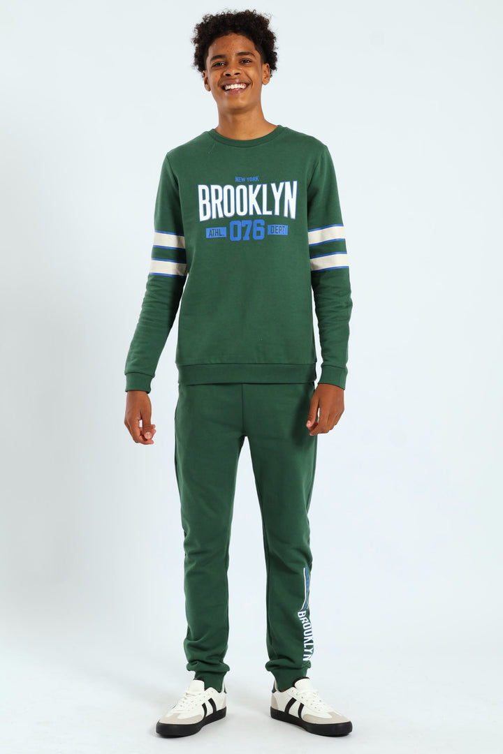 Boys College Stripe Sleeve Crew Top - Green