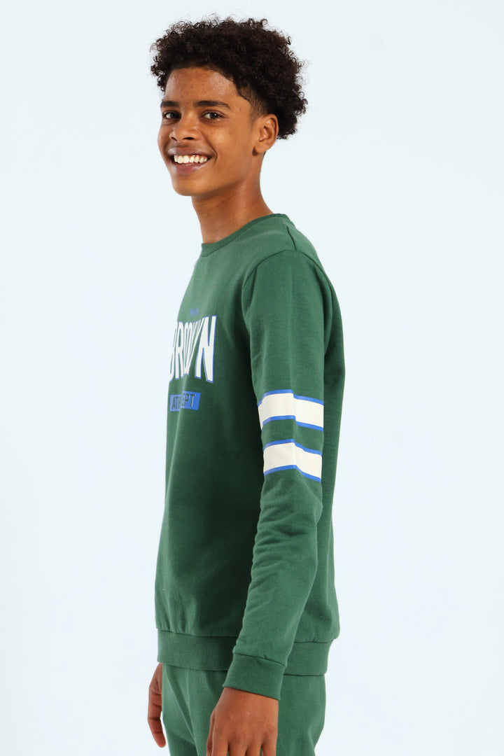 Boys College Stripe Sleeve Crew Top - Green