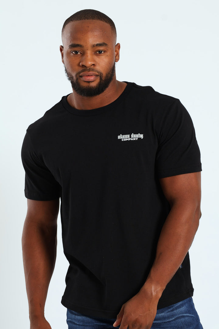 Stone Denim Skull Front & Back Tee - Black