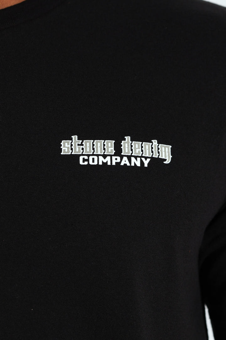Stone Denim Skull Front & Back Tee - Black