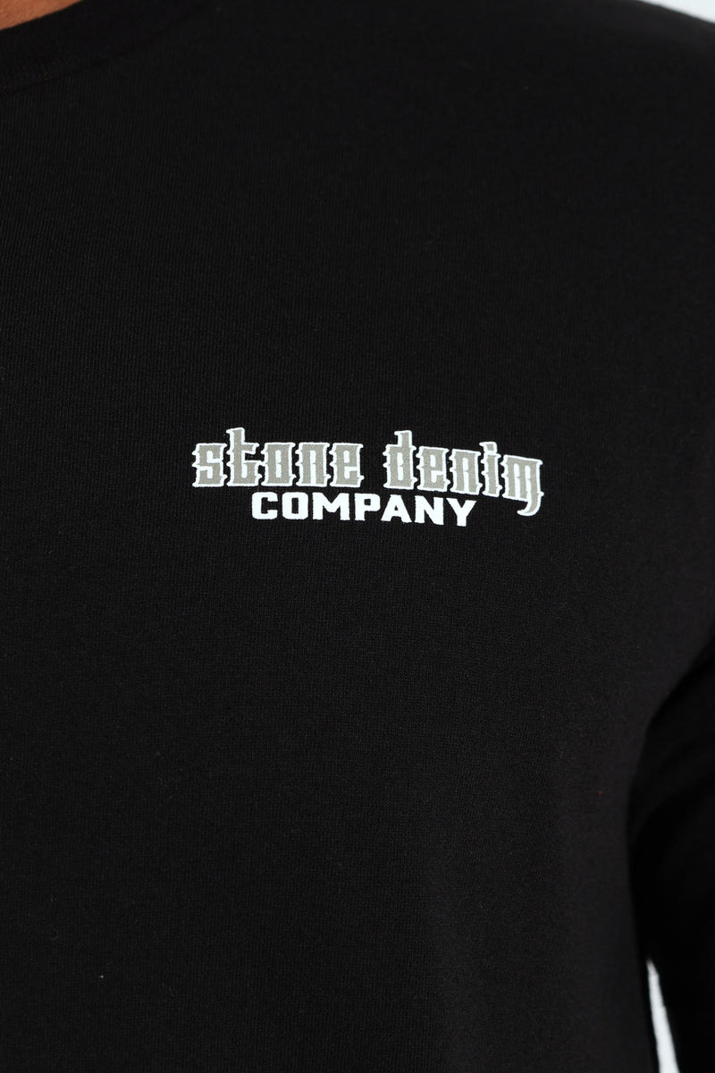 Stone Denim Skull Front & Back Tee - Black