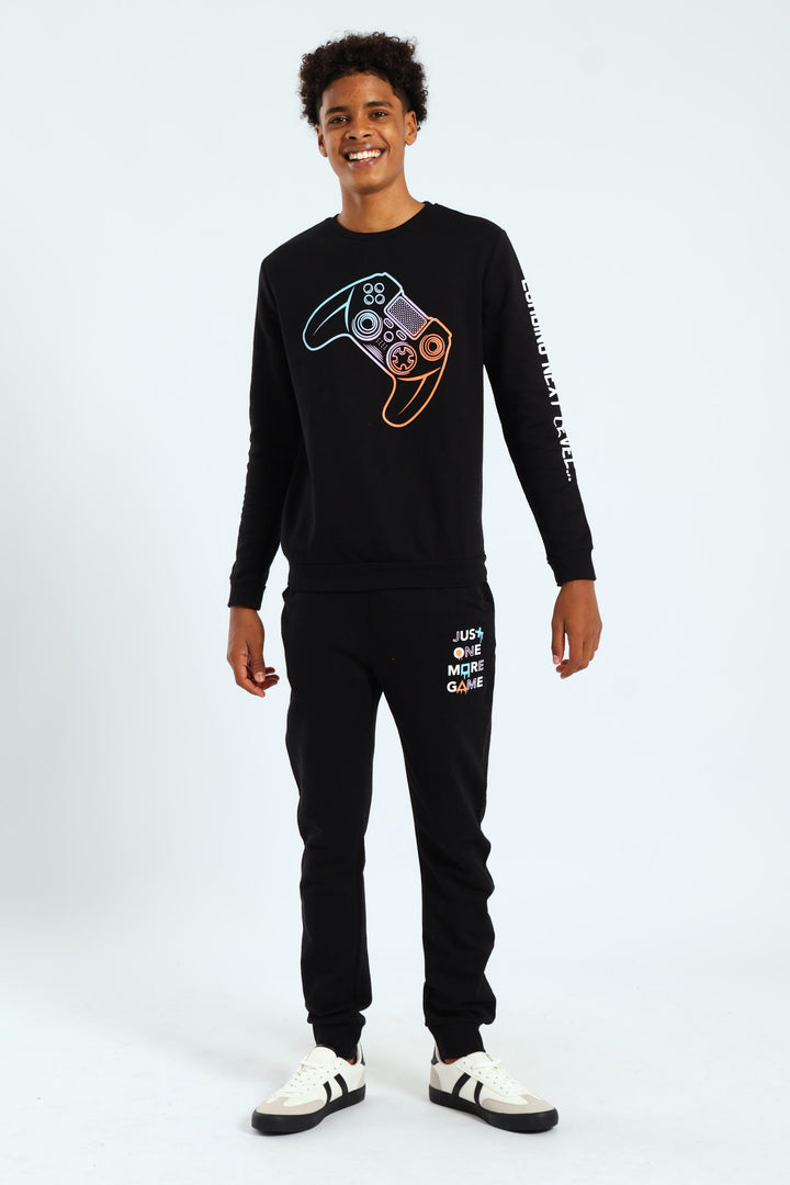 Boys Gamer Crew Top - Black
