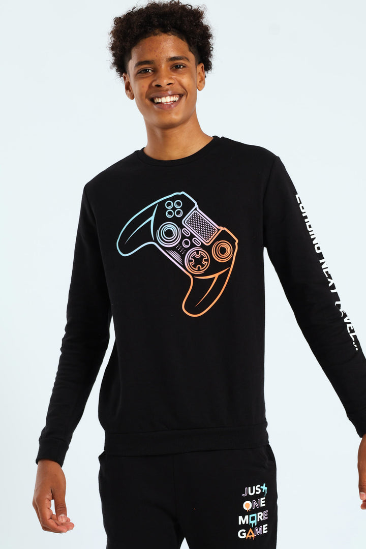 Boys Gamer Crew Top - Black