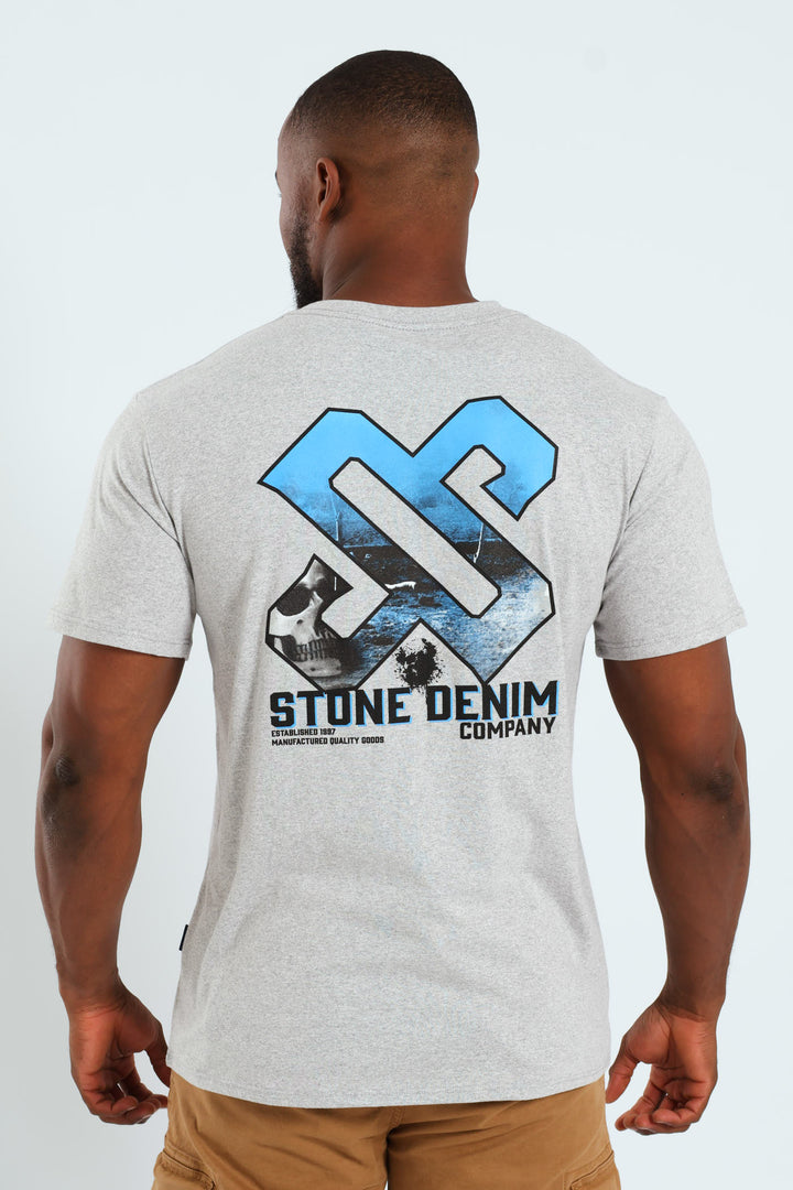Icon Skull Front & Back Tee - Grey Melange