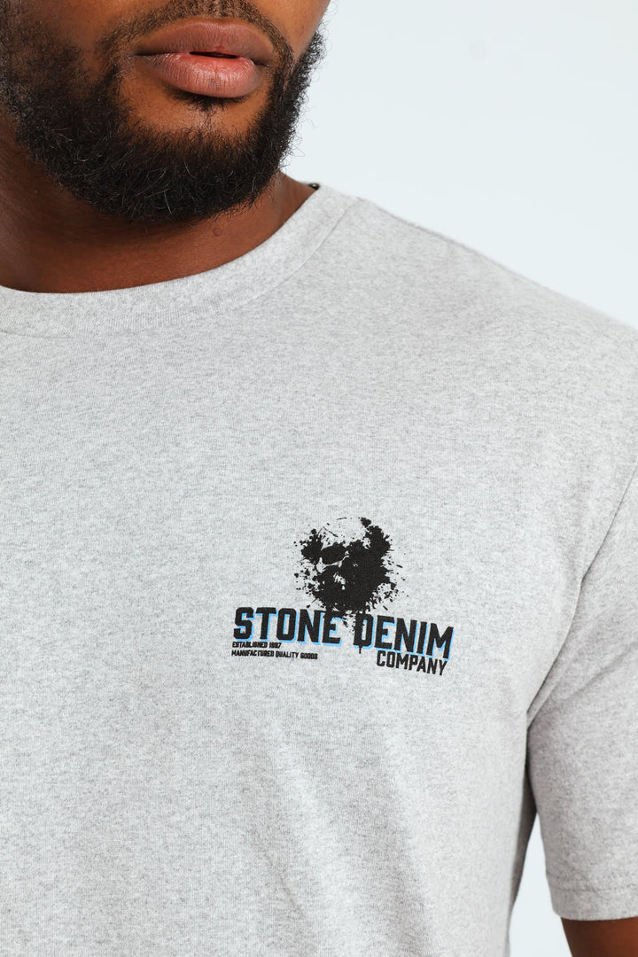 Icon Skull Front & Back Tee - Grey Melange