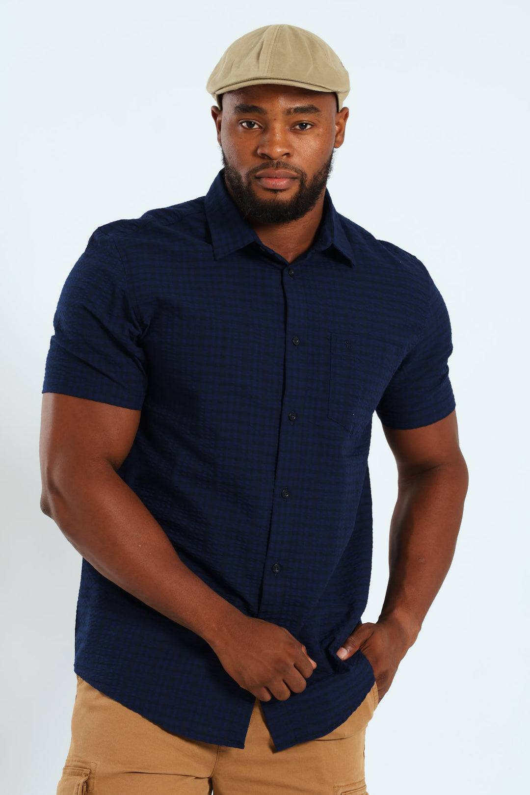 Seersucker Check Shirt - Navy