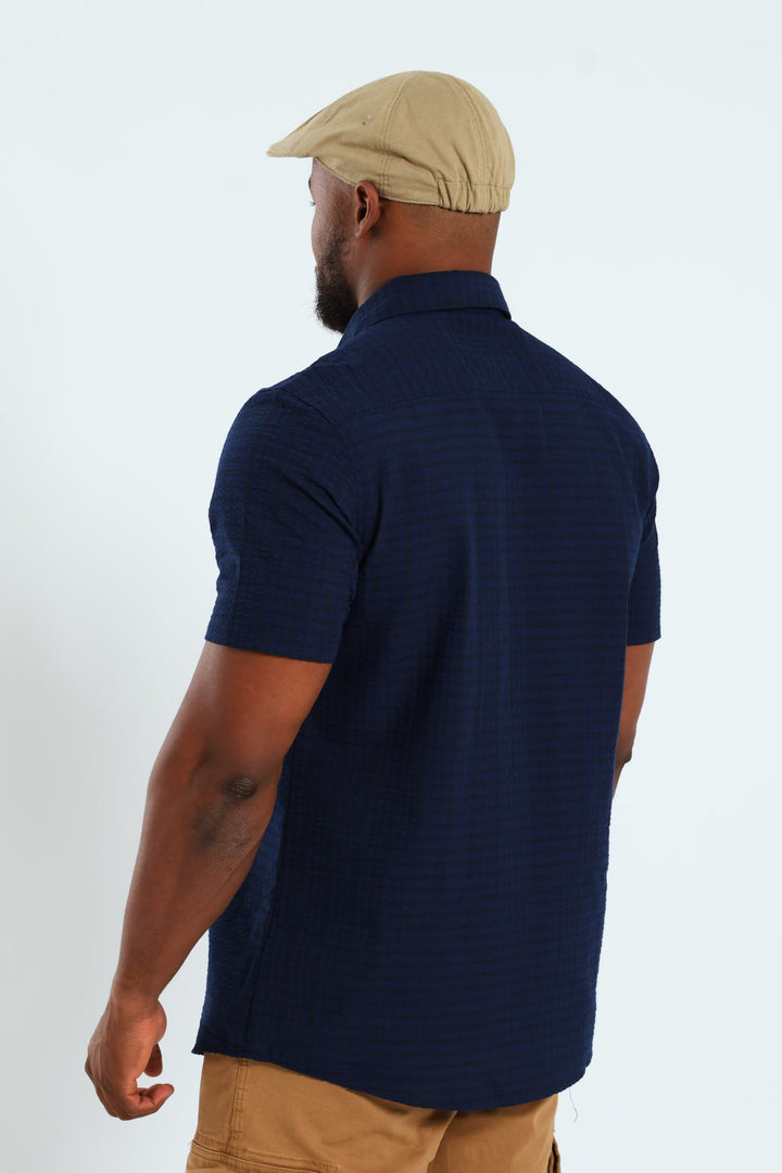 Seersucker Check Shirt - Navy