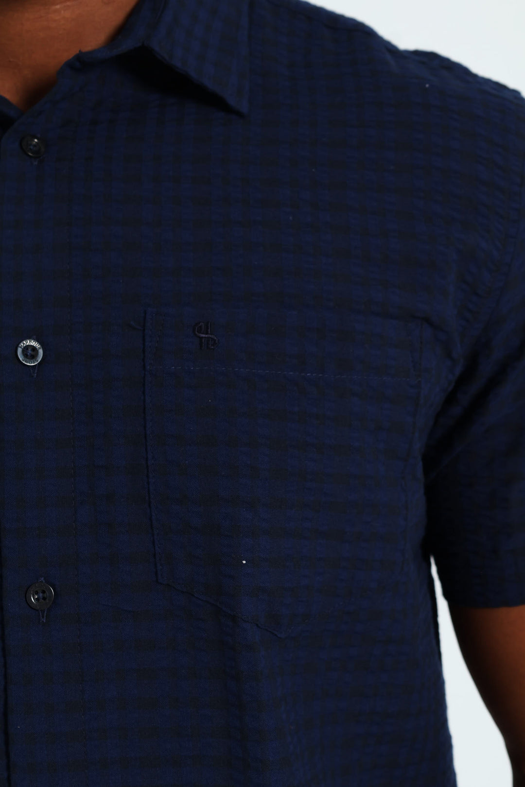 Seersucker Check Shirt - Navy