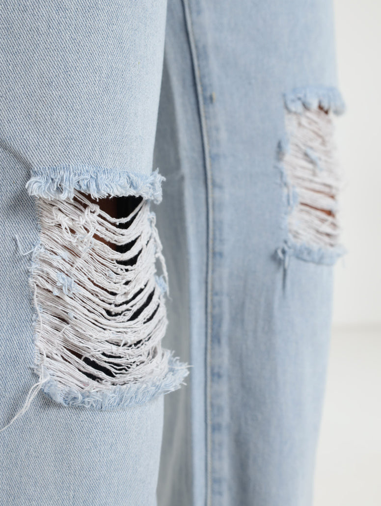 Ladies Ripped 90s Wide Leg Jean - Light Wash