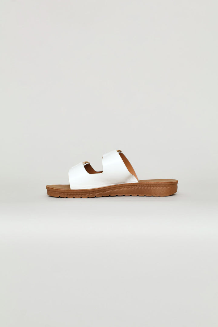 Double Buckle Sandal - White