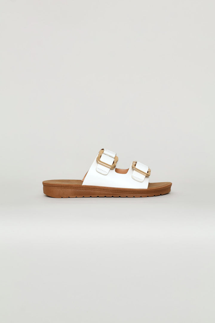 Double Buckle Sandal - White