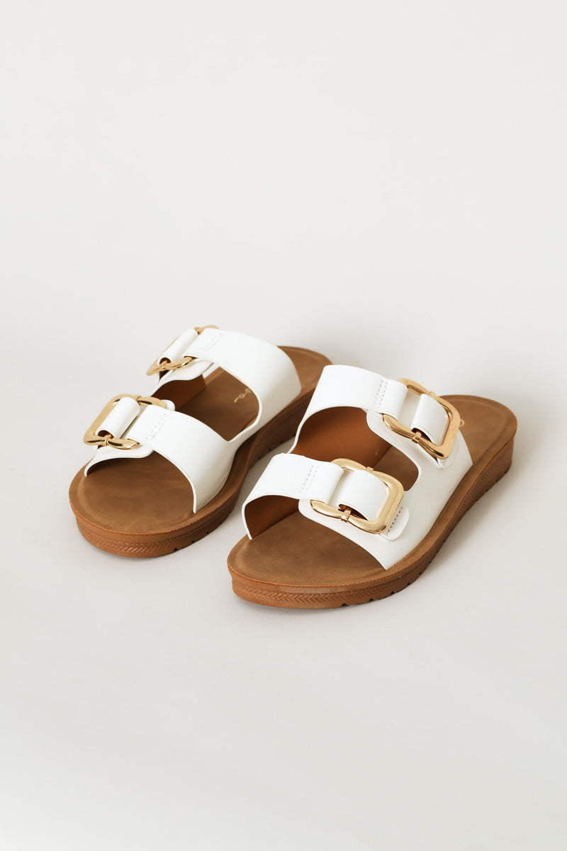 Double Buckle Sandal - White