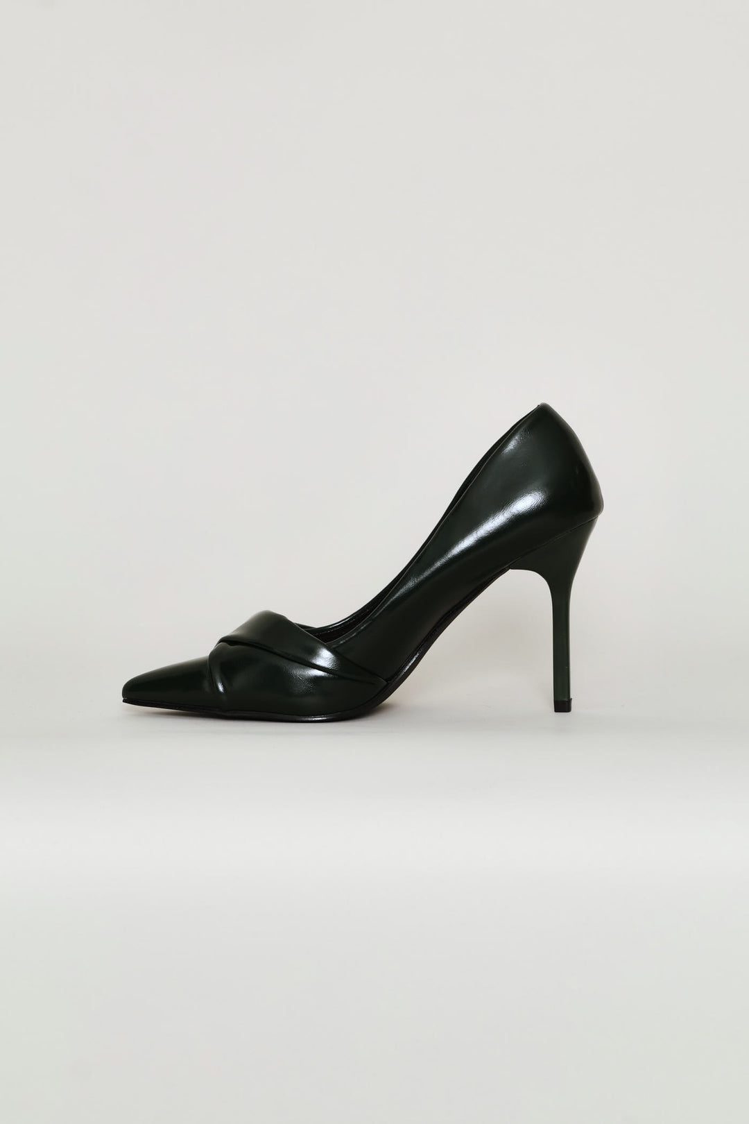 Folded Material Trim Court Heel - Dark Green