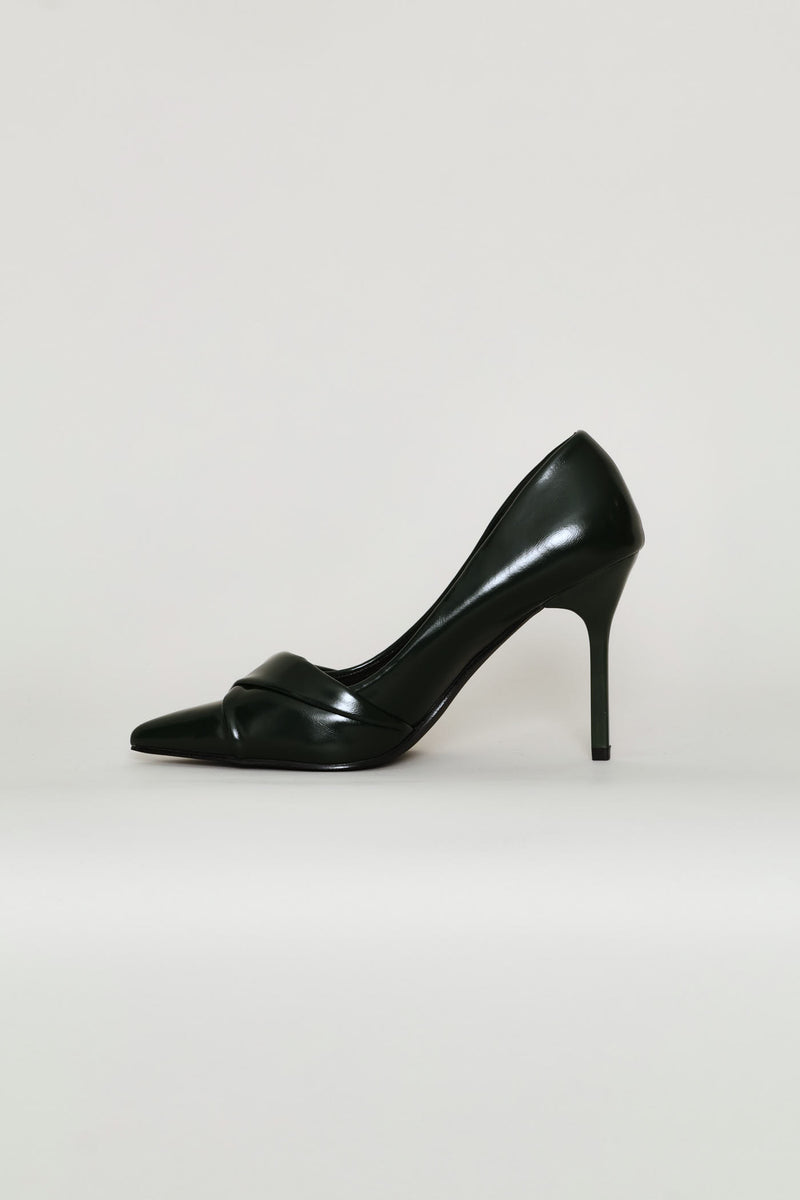 Folded Material Trim Court Heel - Dark Green
