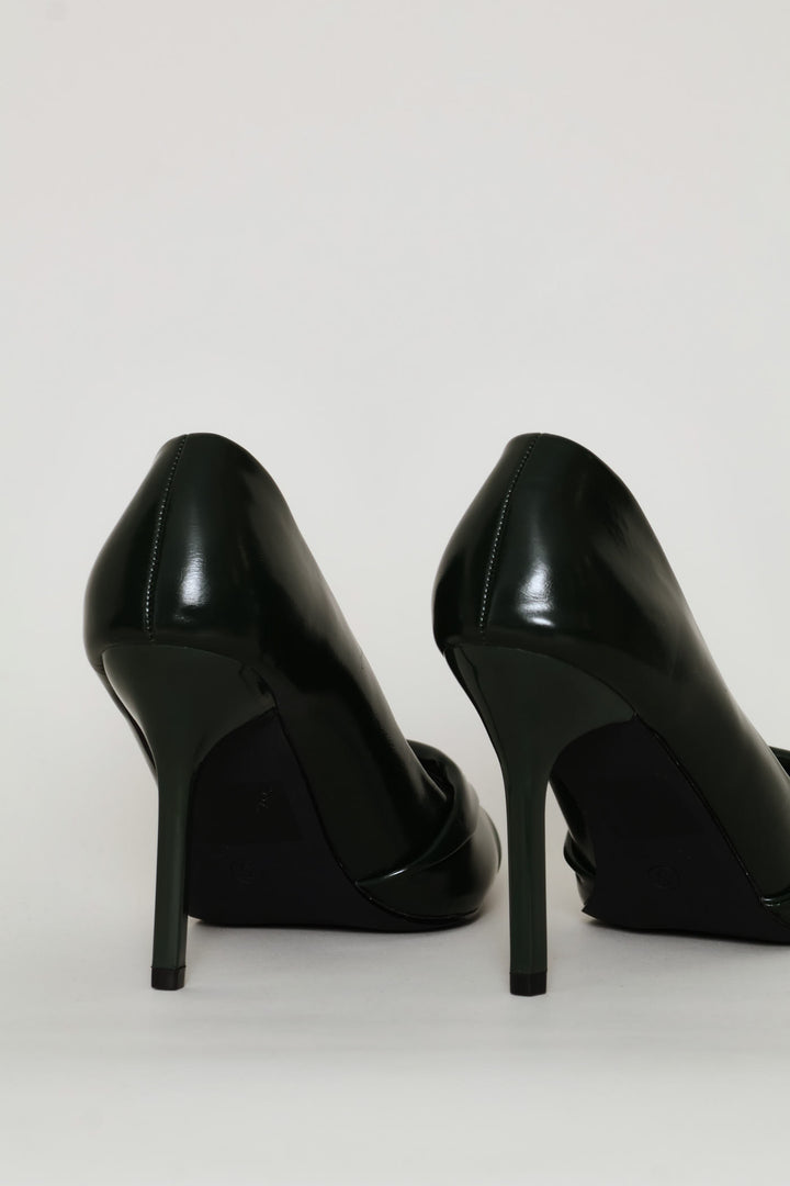 Folded Material Trim Court Heel - Dark Green