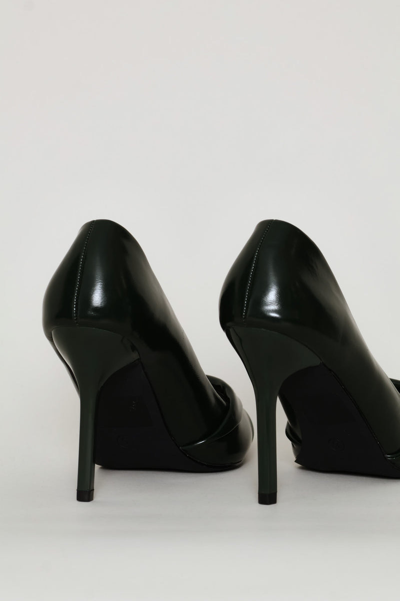 Folded Material Trim Court Heel - Dark Green