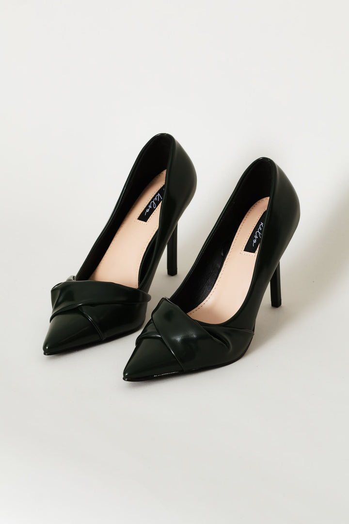 Folded Material Trim Court Heel - Dark Green
