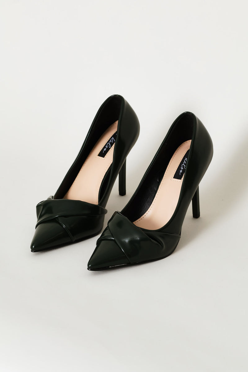 Folded Material Trim Court Heel - Dark Green