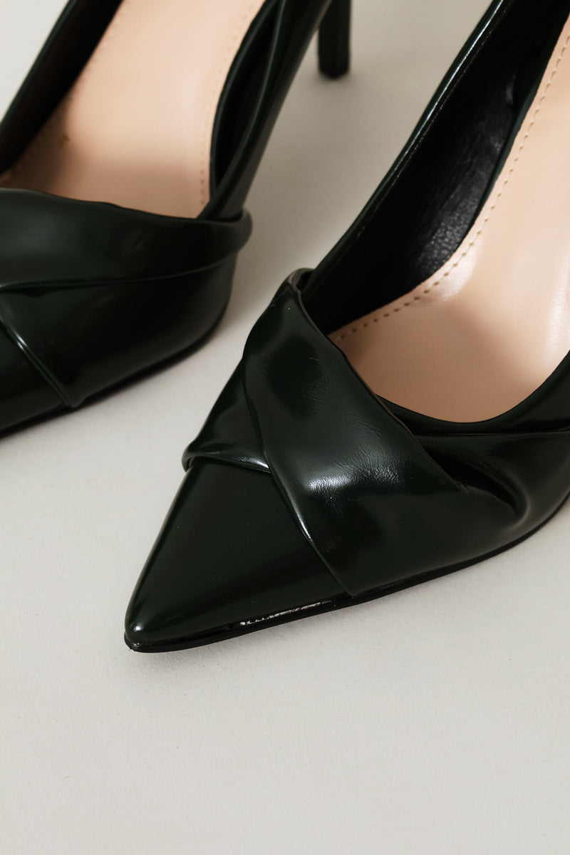 Folded Material Trim Court Heel - Dark Green