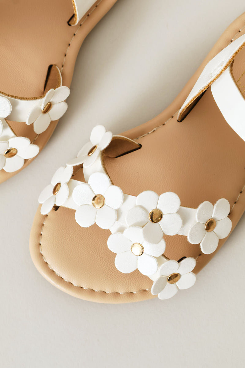Pre-Girls Flower Sandal - White