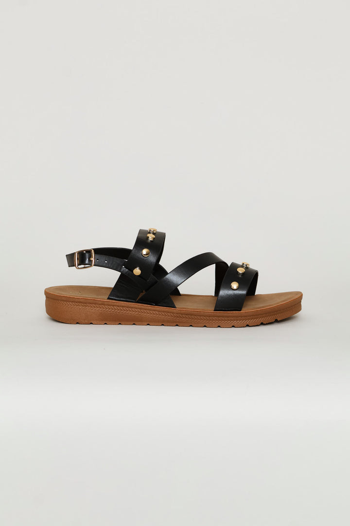 Studded Strappy Slingback Sandal - Black