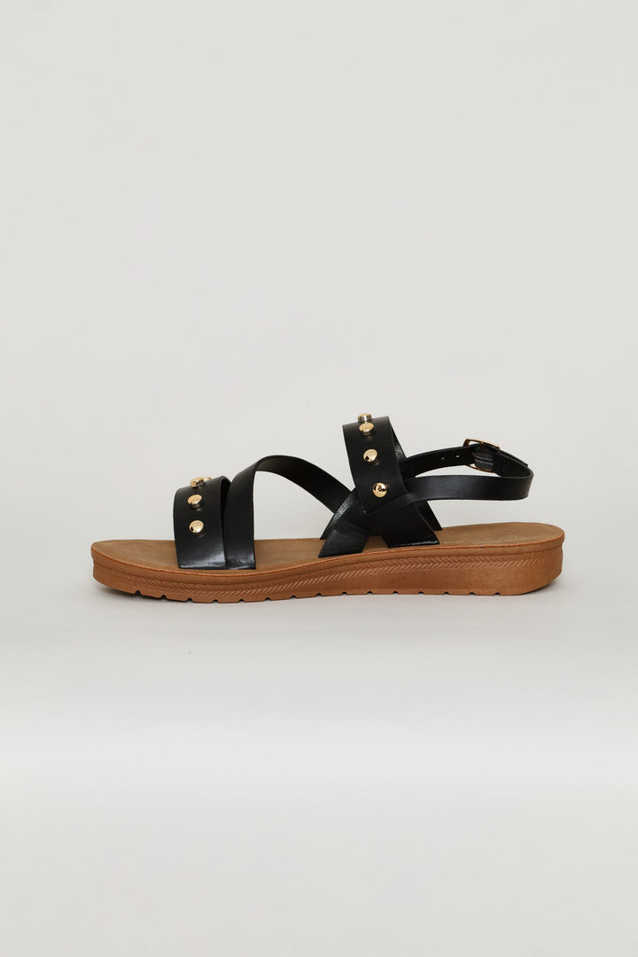 Studded Strappy Slingback Sandal - Black