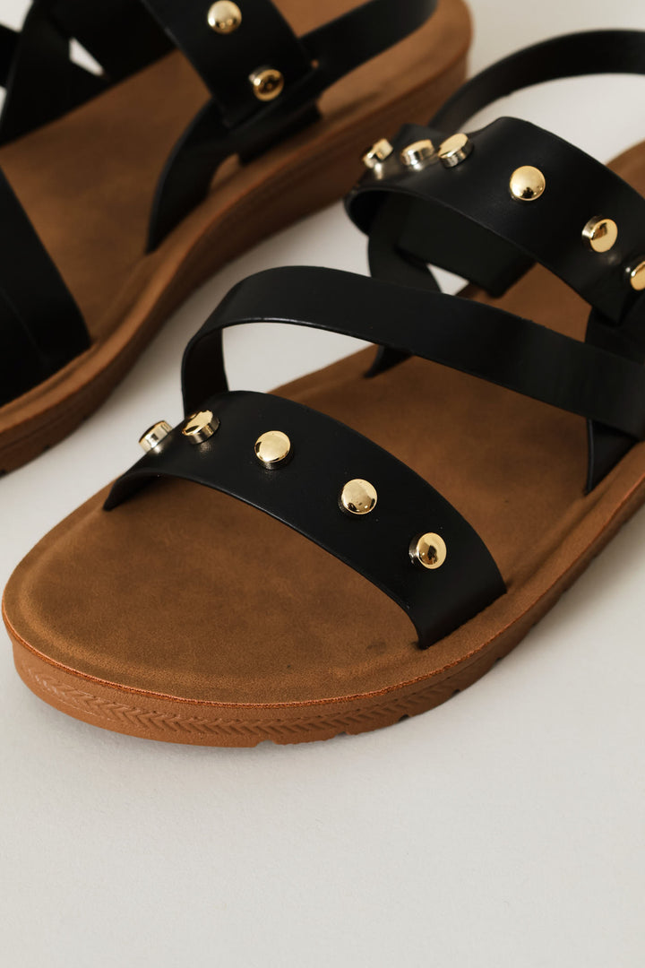 Studded Strappy Slingback Sandal - Black