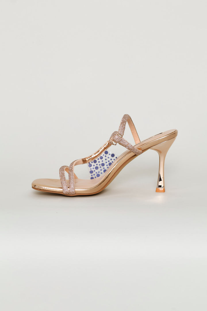 Diamante Asymmetrical Strap Stiletto Heel - Rose Gold