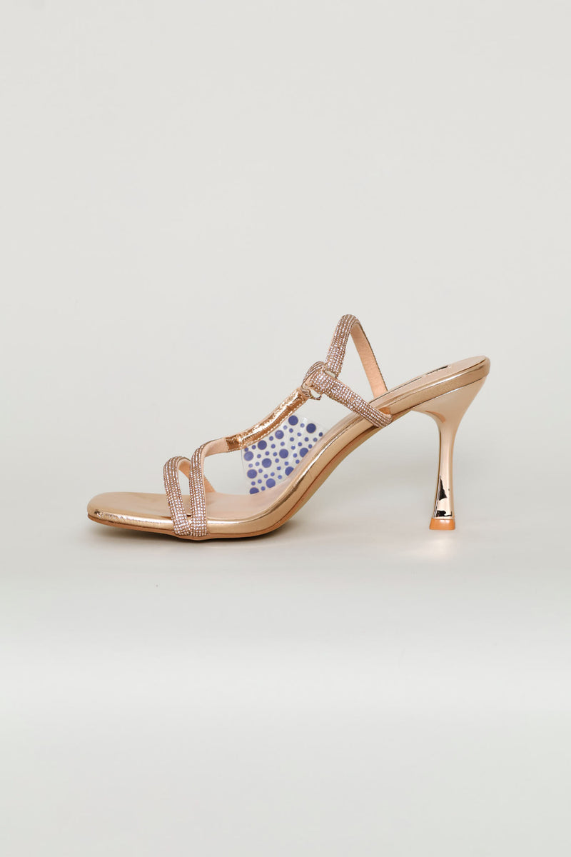 Diamante Asymmetrical Strap Stiletto Heel - Rose Gold