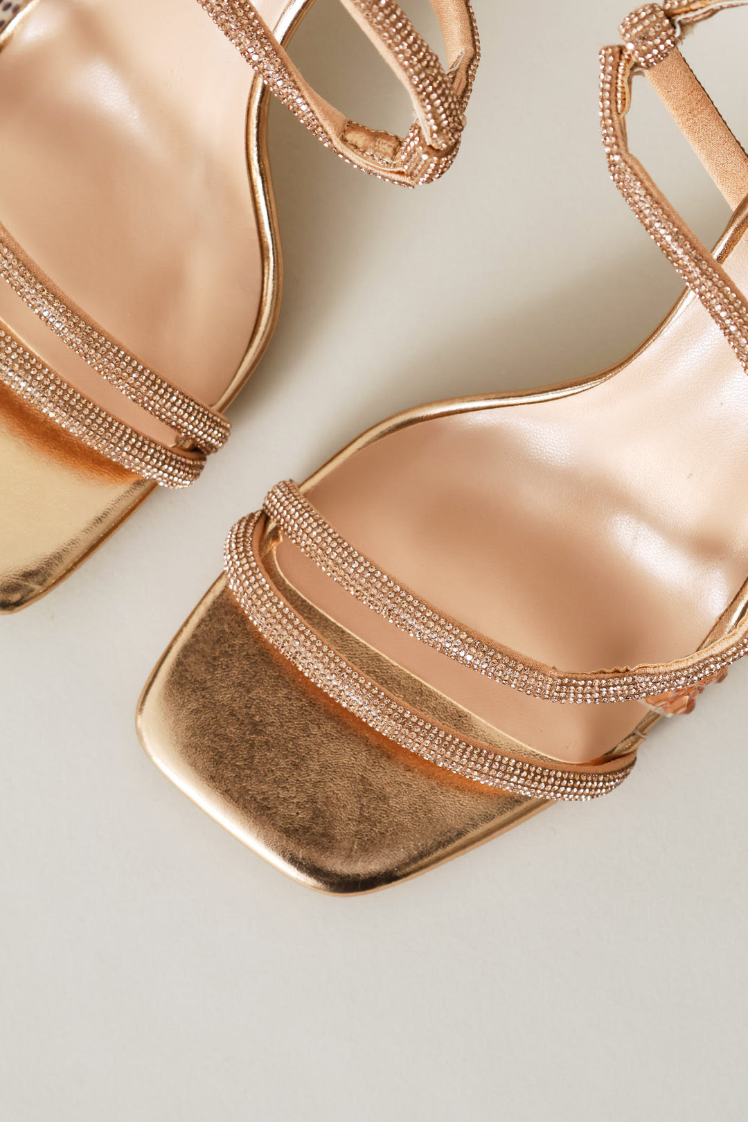 Diamante Asymmetrical Strap Stiletto Heel - Rose Gold
