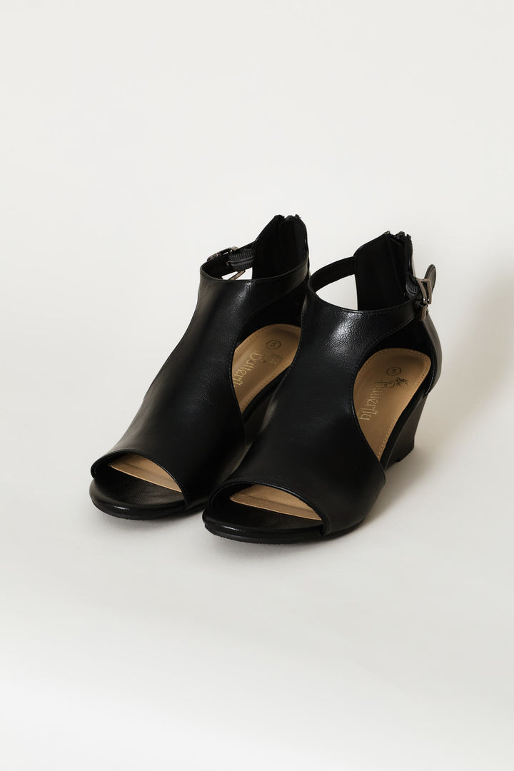 Cut Out Wedge Heel - Black
