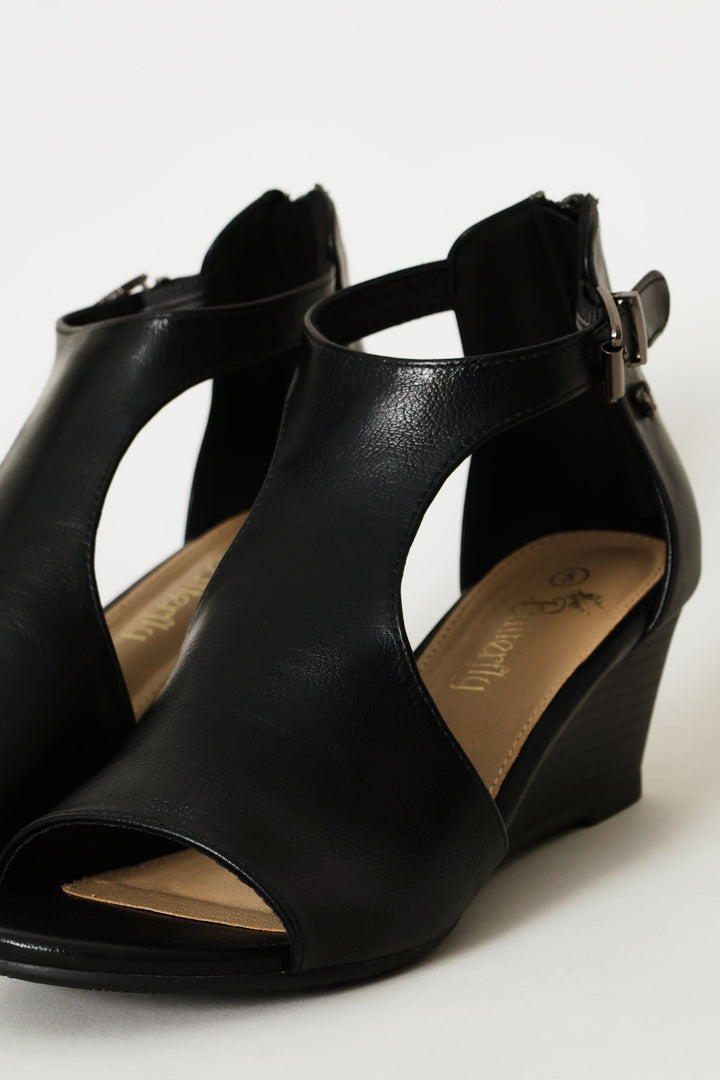 Cut Out Wedge Heel - Black