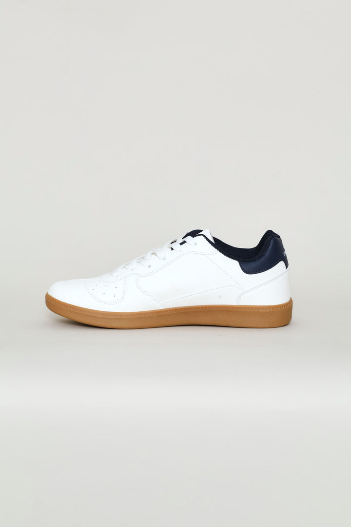 Lace Up Gum Sole Court Sneaker - White