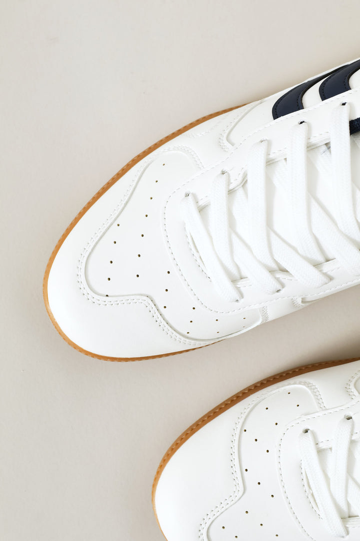 Lace Up Gum Sole Court Sneaker - White