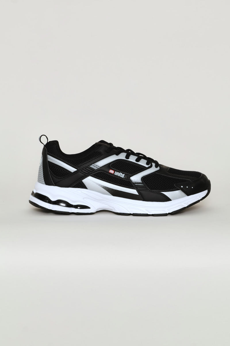 Panelled Lace Up Trainer - Black