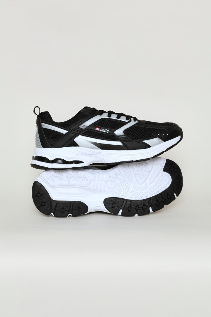 Panelled Lace Up Trainer - Black