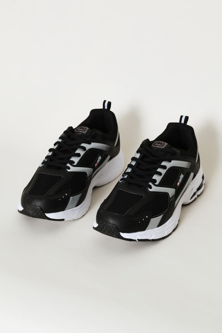 Panelled Lace Up Trainer - Black
